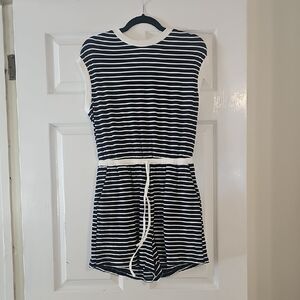 Cider Navy and White Striped Sleeveless Romper